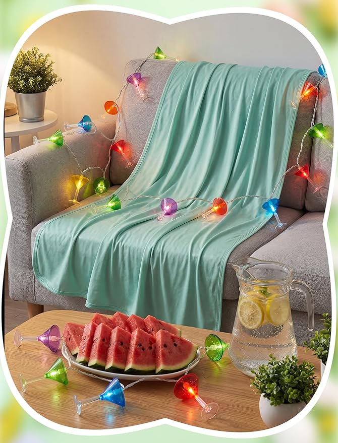 Margarita Party Decorations Lights, 8.5Ft Summer Beach Themed String Lights with 10 Multicolor Cocktail Glass LED Lights, Plug in Summer Decor for Indoor Outdoor Camp Holiday Party Decks Bedroom