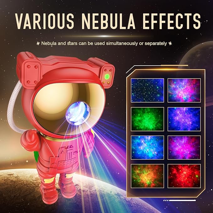 Christmas Light Projector Indoor - Red Astronaut Galaxy Projector, Festive Holiday Decor, Romantic Lights for Bedroom, Unique Christmas Gift with Remote & Timer