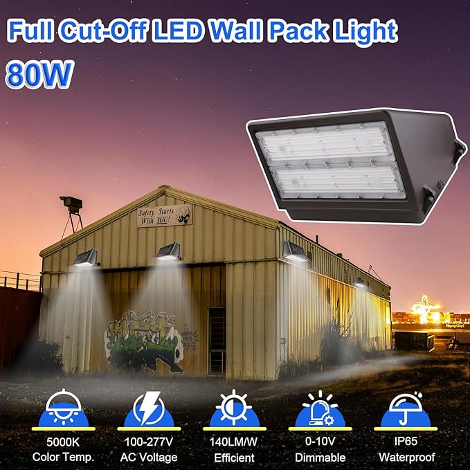 80W LED Full Cut-Off Wall Pack Light with Dusk to Dawn Photocell, 11200LM 5000K, Dimmable Outdoor Area Wall LED Light – Replace 350W MH/HPS, IP65 Waterproof, DLC UL Listed