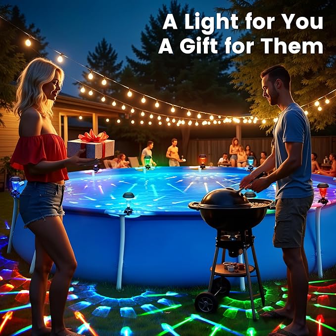 Solar Pool Lights for Framed Above Ground Pools, Waterproof Lights at Night Backyard Pool Accessories, RGB Color Light for Frame Swimming Pools, 6 Pack