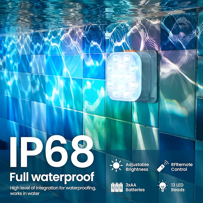 Pool Lights with Remote, IP68 Waterproof Plug 16 Color Rechargeable LED Lights, Pool Light for Above Ground Inground Pools, Fountains, Ponds, Party, Hot Tub 2 Pack