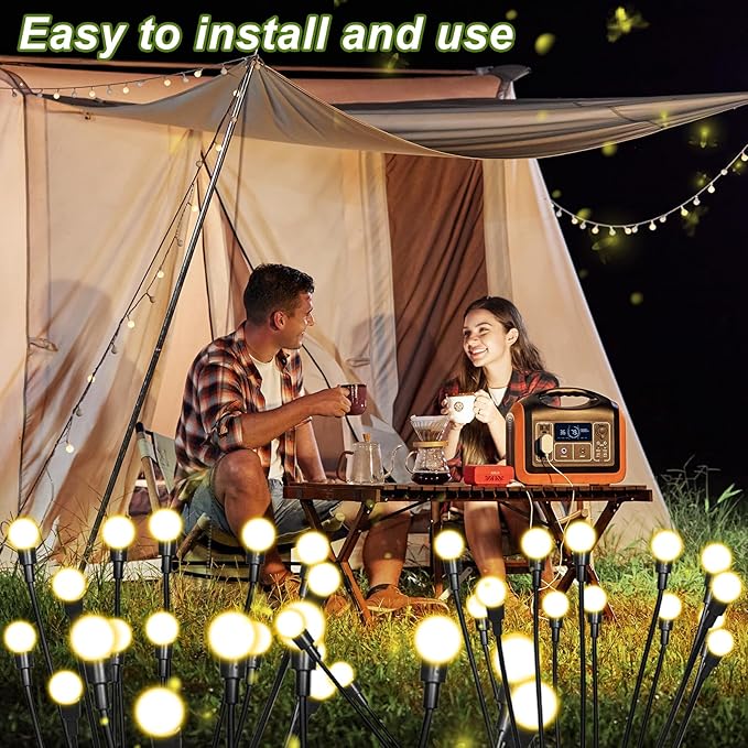 4 Packs Solar Firefly Lights, 32 LED Warm Solar Walkway Lights Outdoor, Waterproof Swaying Light Garden Decor with 2 Modes, Lawn Lights for Front Yard Backyard Yard and Pathway
