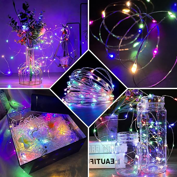 12 Pack Rainbow Fairy Lights 7Ft 20 LED Twinkle String Lights 3 Modes Battery Operated Waterproof Firefly Starry for Mason Jar Party Wedding Easter Valentines Day Table Centerpieces,Pastel