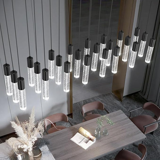 24-Lights Modern Crystal Chandeliers LED Pendant Light for Kitchen Island Dining Room Entrance Foyer Living Room 6000K Black