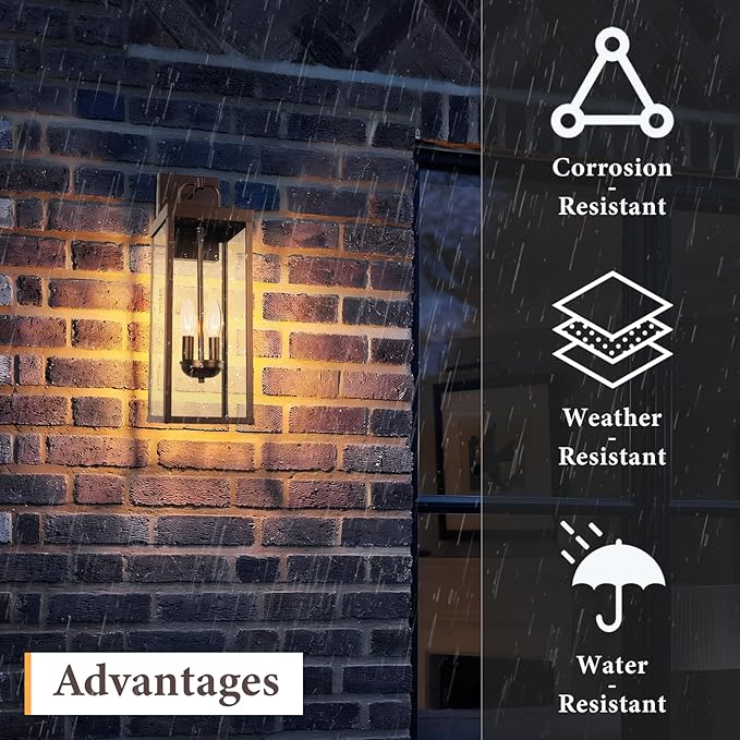 Outdoor Wall Sconce Lights, 20 Inch Tall Transitional Exterior Wall Lighting with Clear Glass, Modern Bronze Carriage Lantern Lamps Outside for Front Porch Garage Garden Patio Corridor Doorway