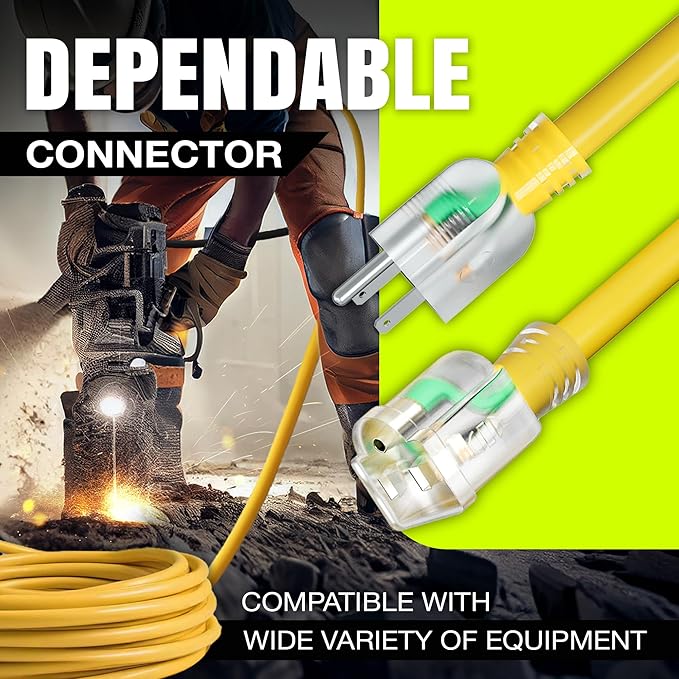 25ft Outdoor/Indoor Extension Cord 16/3 Gauge Heavy Duty 3 Prong SJTW, Waterproof, Flexible Cold-Resistant Long Power Cord,125 Amp 1625W, Yellow by LifeSupplyUSA