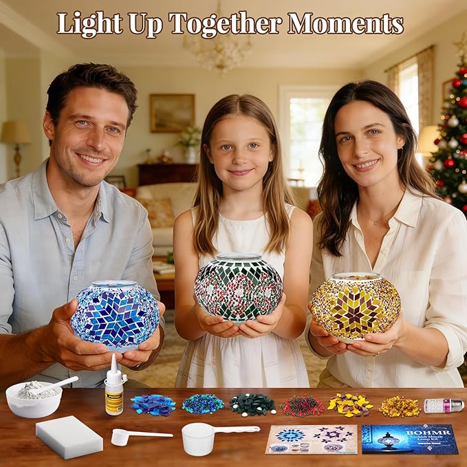 DIY Turkish Mosaic Lamp Kit, Stained Glass Table Lamp Making Kit- Easy and Fun, No Experience Needed, Mosaic Art & Craft Project Kits for Adults & Teens, Make Your Own Table Lamp, Green