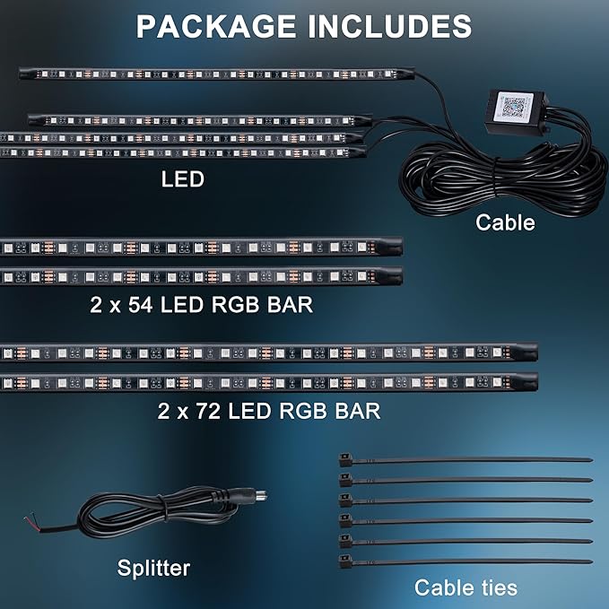 Underglow LED Lights for Cars - 4PCS RGB Neon Light Kit with 252 LEDs, Bluetooth APP Control, 8 Colors/Music Sync, Waterproof PVC Strips for Cars, Trucks, SUVs