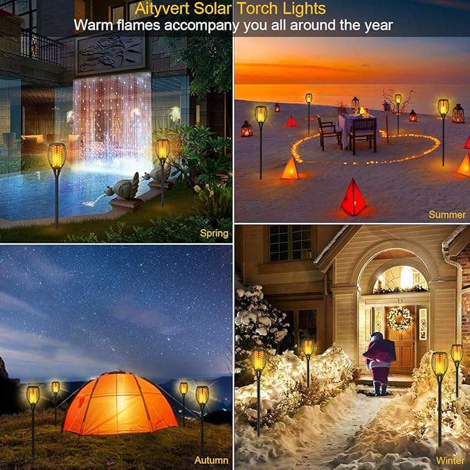 Aityvert Solar Torch Lights, 43" Flickering Flames 96LED Larger & Higher Torch Lights Outdoor Waterproof Landscape Decoration Lighting Dusk to Dawn Auto On/Off for Yard Garden Pathway 4-Pack