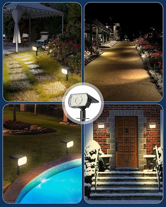 Kaxiida Solar Lights Outdoor Waterproof IP68, 3 Lighting Models Solar Powered Spot Lights Outdoor, 56LED Solar Light Dusk to Dawn for Yard Patio Garden Pathway Landscape Lighting (Warm White, 8 Pack)