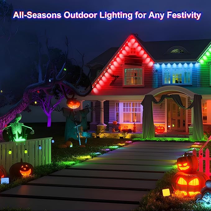 Permanent Outdoor Lights,50ft 36LEDs Eternity Lighting,RGB+IC Smart Eaves Light IP67 Waterproof,for Halloween, Christmas, Holiday, Party,Compatible with Alexa, Google Assistant