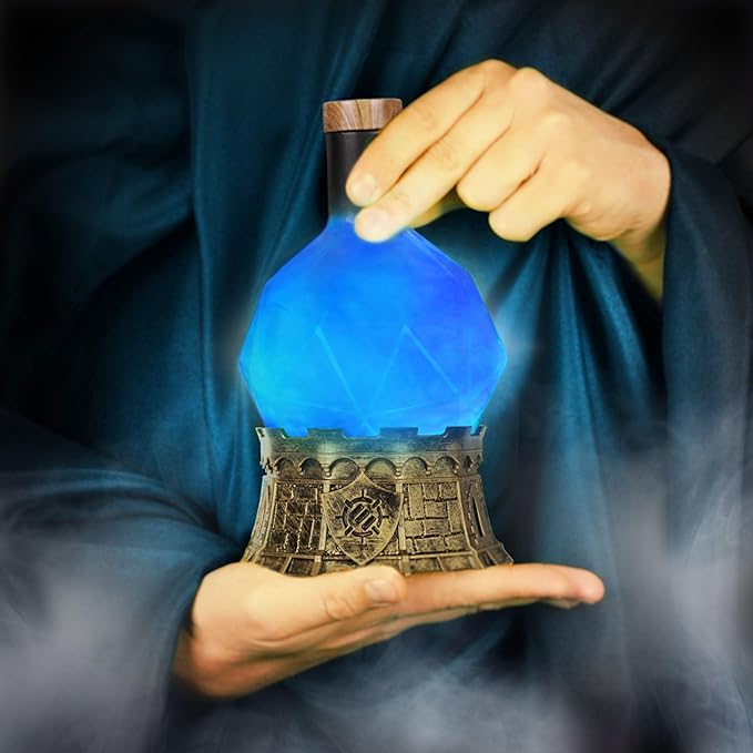 ENHANCE Gaming Sorcerer's Mana Potion Light with Swirling Mystical Brew - Potion Bottle Mood Light Prop for Tabletop Game Immersion, Playroom, Desk Decor - Soft Glowing Whirling Goblet (Blue Elixir)