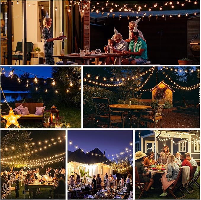 Outdoor String Lights 60ft LED Hanging Globe Patio Lights with G40 Shatterproof Bulbs(20+2 Bulbs), Waterproof Connectable Hanging Light for Indoor Outdoor Decor Garden Camping Backyard Porch