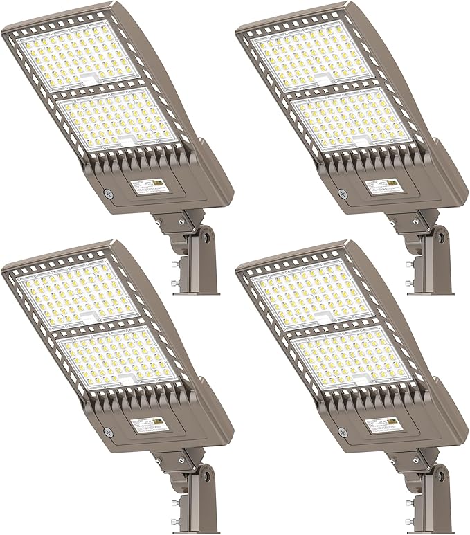 4 Pack 320W LED Parking Lot Light 44,800LM UL DLC Listed LED Shoebox Pole Light with Slip Fitter 5000K Flood Lights Outdoor IP65 Waterproof Commercial Street Light 100-277VAC