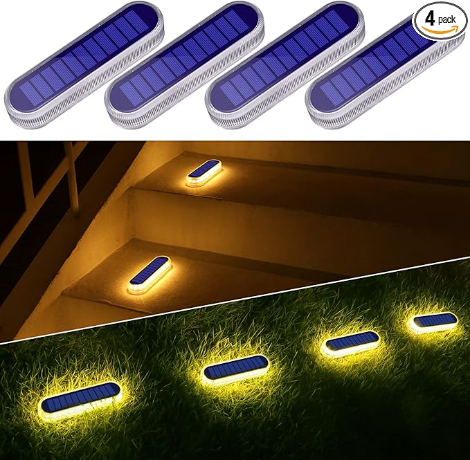 YiLaie Solar Step Lights Outdoor Waterproof, Warm White Solar Stair Lights Outdoor Solar Powered, Small Solar Lights for Pool Lanai Patio Deck Mailbox Decor (4 Pack)
