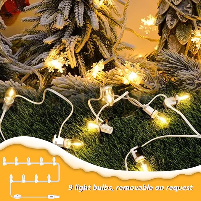 for Christmas Village Houses Craft Decoration LED Light Bulb C7 Cord Clip Lights Christmas Cabin Accessory Cord with 9 Led Light Bulb