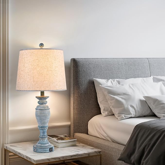 27.7" Table Lamps for Living Room Set of 2, 3 Way Dimmable Touch Lamps for Bedrooms with Dual USB Ports, Farmhouse Lamps for Nightstand,2 Bulbs Included
