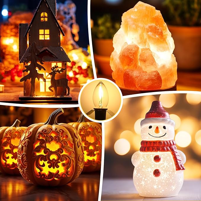 Enhon 18 Pack C7 Accessory Cord with LED Bulb, Each 6 ft Blow Mold Light Cords with On/Off Switch for Christmas Village House Halloween Pumpkin Holiday Ceramic Tree and Craft Projects