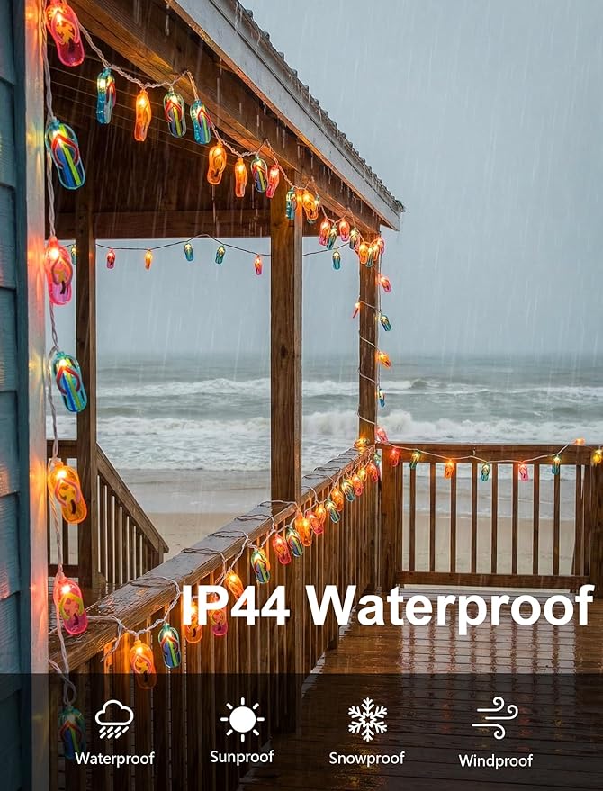Multicolor Beach Flip Flop String Lights, 8.5Ft Beach Themed Outdoor Party Lights with 10 Multicolor Slipper Lights, Summer Ocean Decorations String Lights for Bedroom Camping Decks Party Lighting