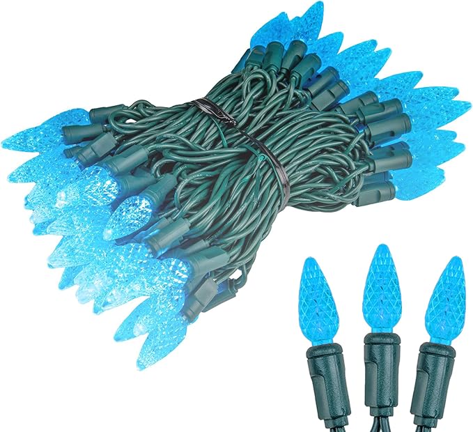 ‎‎‎Novelty Lights 24FT 70 LED C6 LED Christmas String Lights, Outdoor Christmas Tree Commercial Grade LED String Lights, Permanent Christmas Lights Outdoor Tree Decorations Outdoor (Teal)
