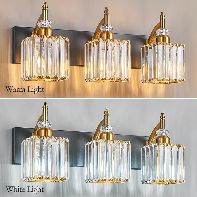 Crystal Vanity Lights - Black Gold 3 Light Bathroom Vanity Light Fixtures Over Mirror Modern Vanity Light