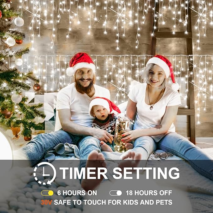 Christmas Lights Outdoor, 98FT 900LED Ice Lights for Outside, Ice String Lights with 8 Modes, Waterproof Timer Memory Hanging Light for Eaves Party Yard Garden(Cool White)