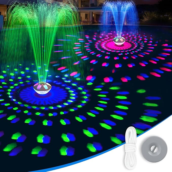 Upgraded Pool Fountain,9000mah Rechargeable Floating Pool Fountain with Light Show,Above Ground Pools Water Fountains Pump with Anchor,Swimming Inground Pools Fountains for Pond-1PC (White)