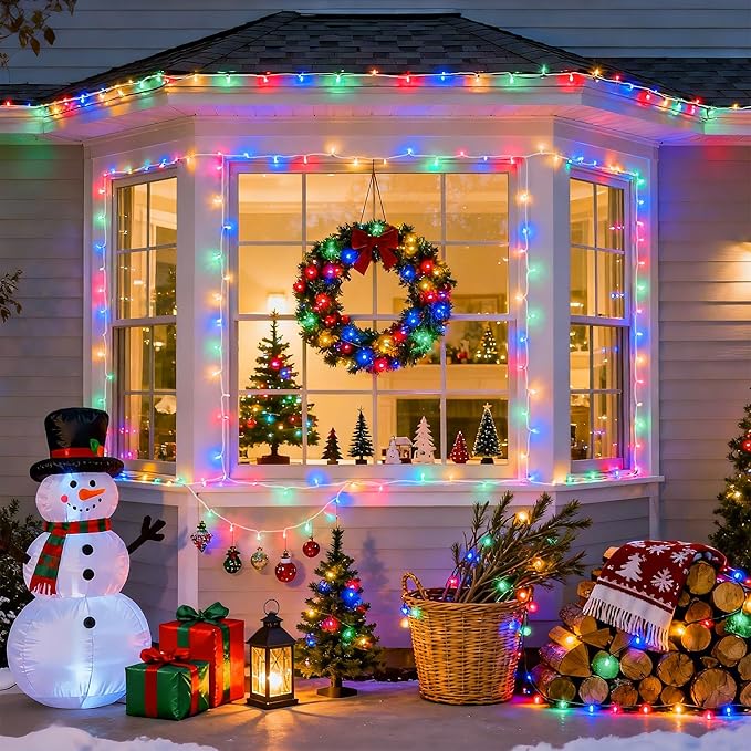 JMEXSUSS Multicolor Christmas Lights Battery Operated with 8 Modes Remote Waterproof, 33ft 100 LED Battery Christmas Lights Indoor Outdoor for Tree Home Party Room Garden Decor (Pack of 2)