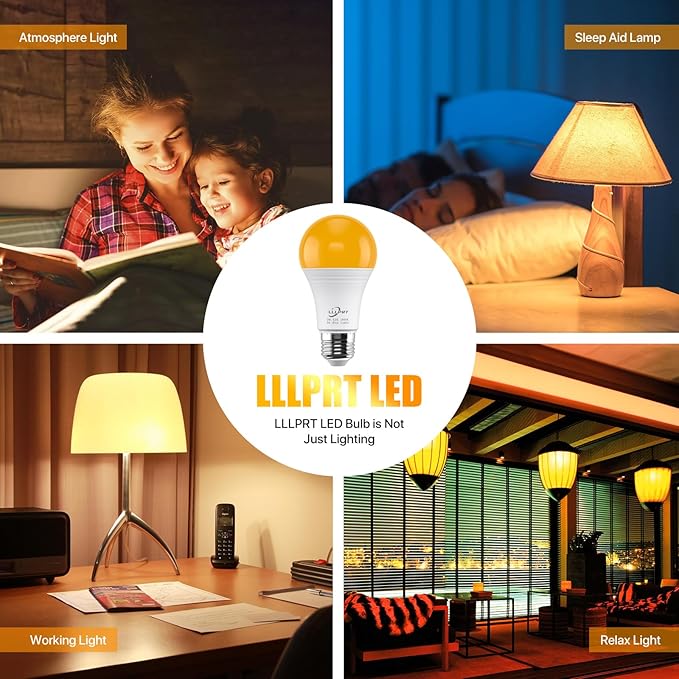 Amber Light Bulbs with Dimmable, 1600K Warm White 180LM NightLight, Blue Light Blocking, Energy Saving, 3W LED, 45W Replacement, Sleep Aid E26 Base Bulb for Bedroom, Baby Nursery Room