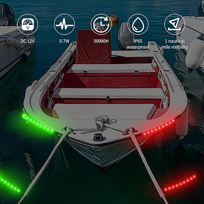 Boat Navigation Lights, Navigation Lighting For Boats Led, Marine Lighting For Night Fishing, Boat Red and Green Bow Lights, Deck Lights for Marine, Yacht, Kayak, BassBoat, Pontoon