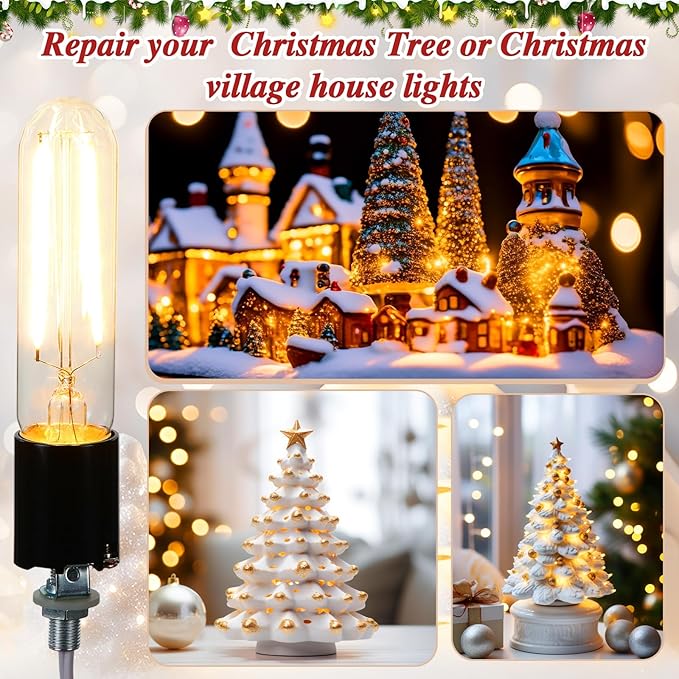Honoson 3 Pack Large Ceramic Christmas Tree Wiring Kit 4 Watt LED Bulb, Ceramic Christmas Tree Replacement Lights, E26 Candelabra Base, Lamp Wiring Kit Nice for Lighting Large Size Objects