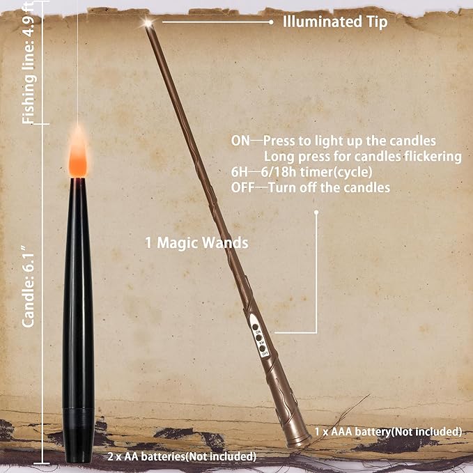 Floating Candles with Wand, Magic Halloween Decorations 10pcs Black Flameless Candles with Remote LED Battery Operated Candle for Halloween Decor Gift 6.1in