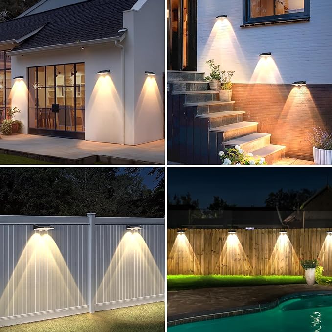 Solar Fence Lights Outdoor 8-Pack, Waterproof Fence Light Solar Powered with 3 Modes (3000K/4500K/6500K) for Outside, Patio, Deck, Stair, Step, Garden, Backyard, Walkway, Pathway, Railing