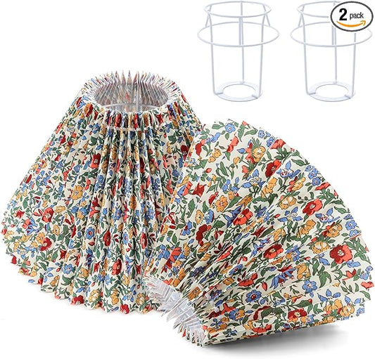 2pcs Pleated Lamp Shade, Modern Printing Flowers Lampshades for Table Lamps Floor Lamps, Barrel Lampshade Replacement for Bedroom, Cute Lamp for Living Room Home Office Decor