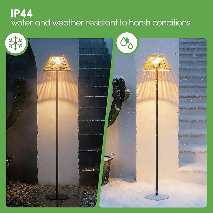 Rattan Series Solar Floor Lamp - Remote Control Included - Dimmable & Timer Modes - Rechargeable Battery Lasts Up to 45 Hours - 2700K - IP44 Weather Resistant