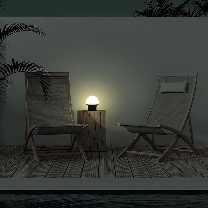 Brightech Portobello Cordless LED Touch Table Lamp - Small Dimmable Outdoor Mushroom Light for Camping & Side Tables - Modern Rechargeable Portable Bedside Light for Desk Bedroom, Nightstand - Black