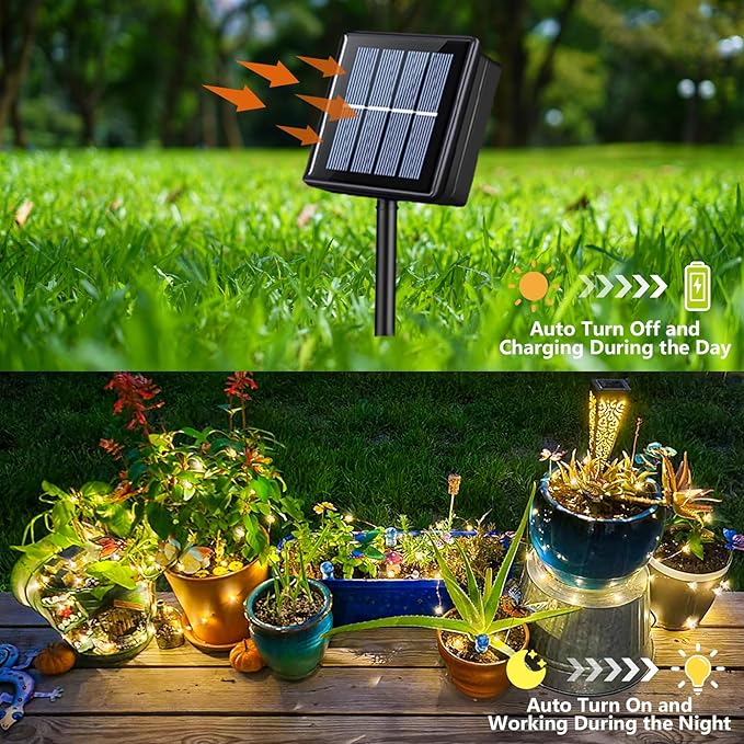 YEGUO 4 Pack Warm White Solar Fairy Lights, Each 33ft 100 LED Valentines Lights Outdoor Waterproof, 8 Modes Sliver Wire Solar String Lights