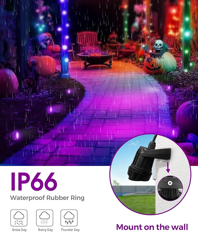 L LOHAS LED Halloween Orange and Purple Spotlights Outdoor, Auto On/Off 5W 120V Landscape Lighting for for House, Holiday, Trees, Decoration, 450LM IP66 Waterproof, UL Listed, 2 Pack