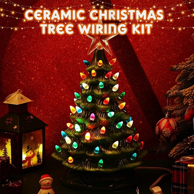 Baquler Small Christmas Tree Wiring Kit, with 1.5 Watt LED Bulb, Ceramic Christmas Tree Replacement Lights, E12 Candelabra Base, Lamp Wiring Kit Nice for Desk Lamp Lighting and DIY Projects