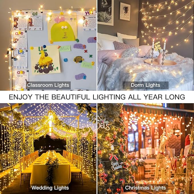 suddus 300 Led Connectable Christmas Lights Outdoor Waterproof, 99ft Christmas Tree Light Plug in with Remote, Warm White String Lights Indoor for Dorm Xmas Holiday Yard Party Porch Patio Garden Decor