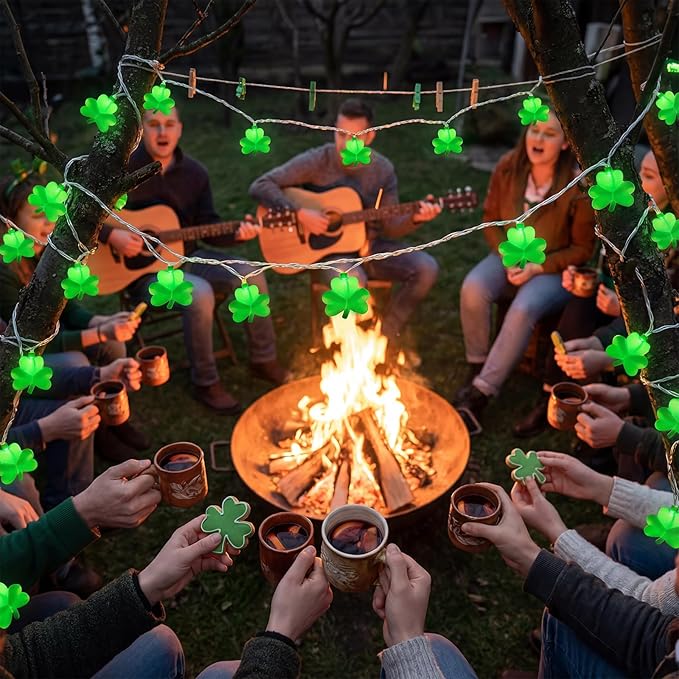 8.5Ft St Patricks Day Lights, 10 LED 3D Shamrock Lights Plug In, Waterproof St Patrick's Day String Lights Shamrock, Saint Patricks Day Decorations, St Patricks Day Outdoor Light for Window & Home