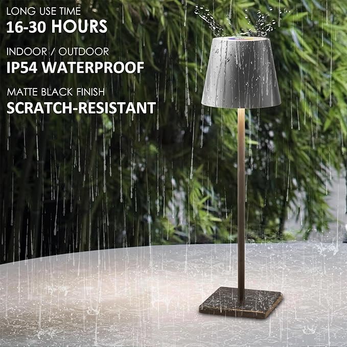 2 Pack LED Cordless Table Lamp with RGB & Stepless Dimming Rechargeable Battery Desk lamp 3W 5000mAh Battery Operated with Modern Portable Table Light for Indoor/Outdoor IP54 Waterproof (Black)