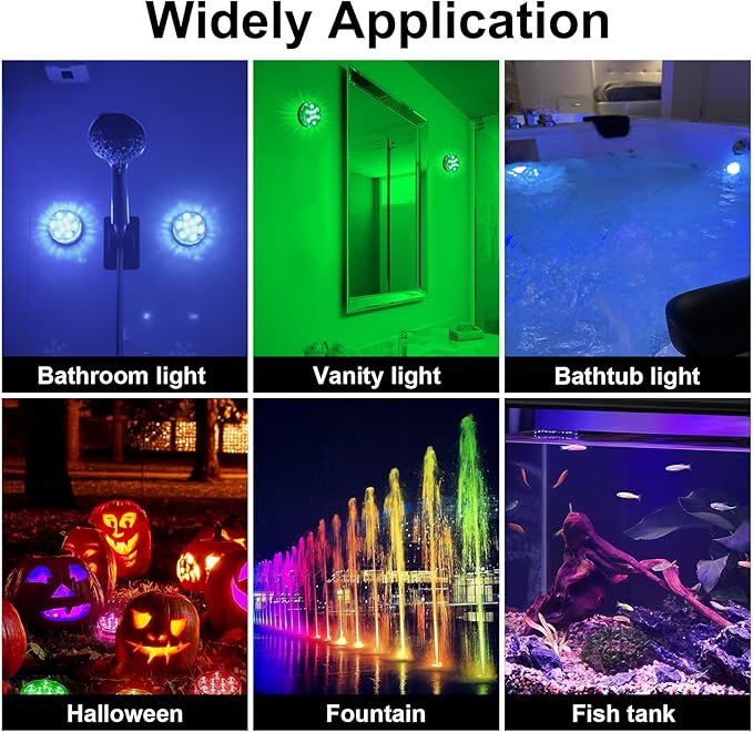 4Pcs Wireless Bathroom Lights with Remote Control, Battery Powered Multi Color Shower Lights, Waterproof Vanity Led Light for Bath Shower Spa Room, for Over Mirror Wall Ceiling Light