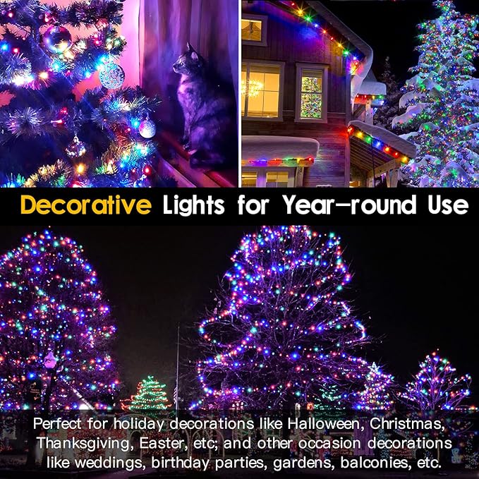 Techip 108FT 300LED Halloween Christmas String Lights Outdoor Indoor Extendable Green Wire Memory Function 8 Modes Waterproof Fairy String Lights for Xmas Tree Holiday Party Garden