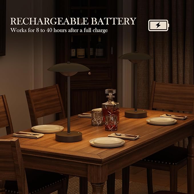 2 Pack Cordless Table Lamps, Rechargeable Battery Powered Lighting, Indoor/Outdoor Table Lamps for Patio Restaurant Home Dinner Dining Kitchen Bar Camping Balcony,Waterproof & Wireless(Black)