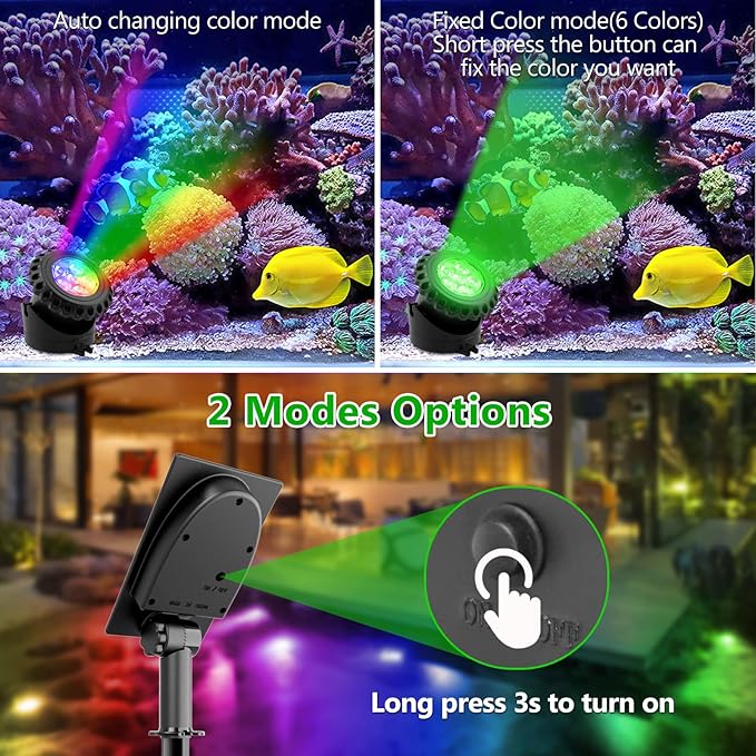 T-SUN Solar Pond Lights,5-IN-1 RGB LED Landscape Spotlights Color Changing Underwater Pond Lights,Outdoor Waterproof Submersible Fountain Lights for Fish Tank Garden Yard Pool Fountain Waterfall Decor