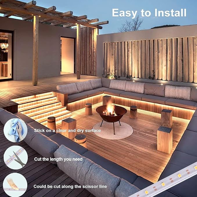 Solar Powered Strip Lights Outdoor Waterproof, 16.4Ft 320 LED Strip Lights with Remote, Timer, 8 Modes, Cuttable, Strip Lights for Cabinet Stair Patio Walkway Decor (Warm White)