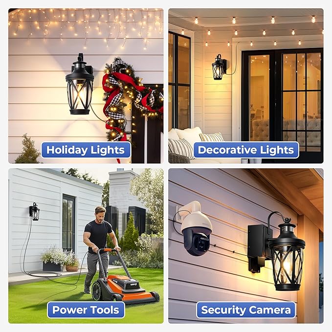 Motion Sensor Porch Light with Outlet, Outdoor Wall Light Fixtures with GFCI Outlet, Outdoor Sconces Wall Lighting with Seeded Glass, Waterproof Exterior Garage Lantern for Coach, Patio,Balcony