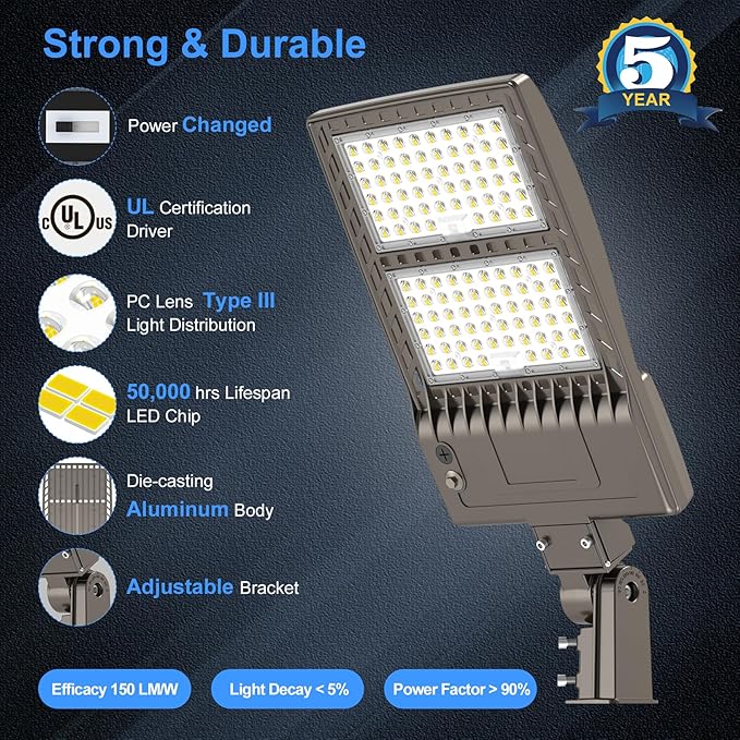 400W LED Parking Lot Light 60,000LM, Power Adjustable DLC UL Listed LED Shoebox Parking Pole Light 5000K IP65 Waterproof Outdoor Commercial Area Lighting Industrial Grade with Slip Fitter 110V 120V