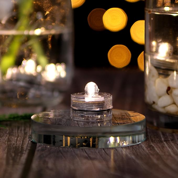 IMAGE 12x LED Waterproof Submersible Tealights Flameless Tealight Battery-Operated Sub Lights for Wedding Christmas Thanksgiving Party Events Home Decor Floral Warm White